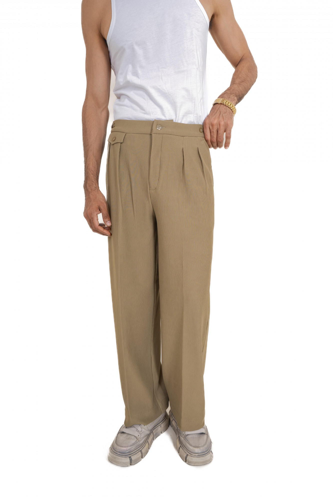 Striped Korean Pants In Brown