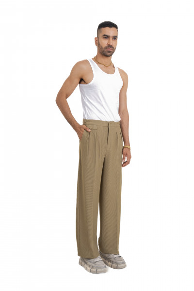 Striped Korean Pants In Olive