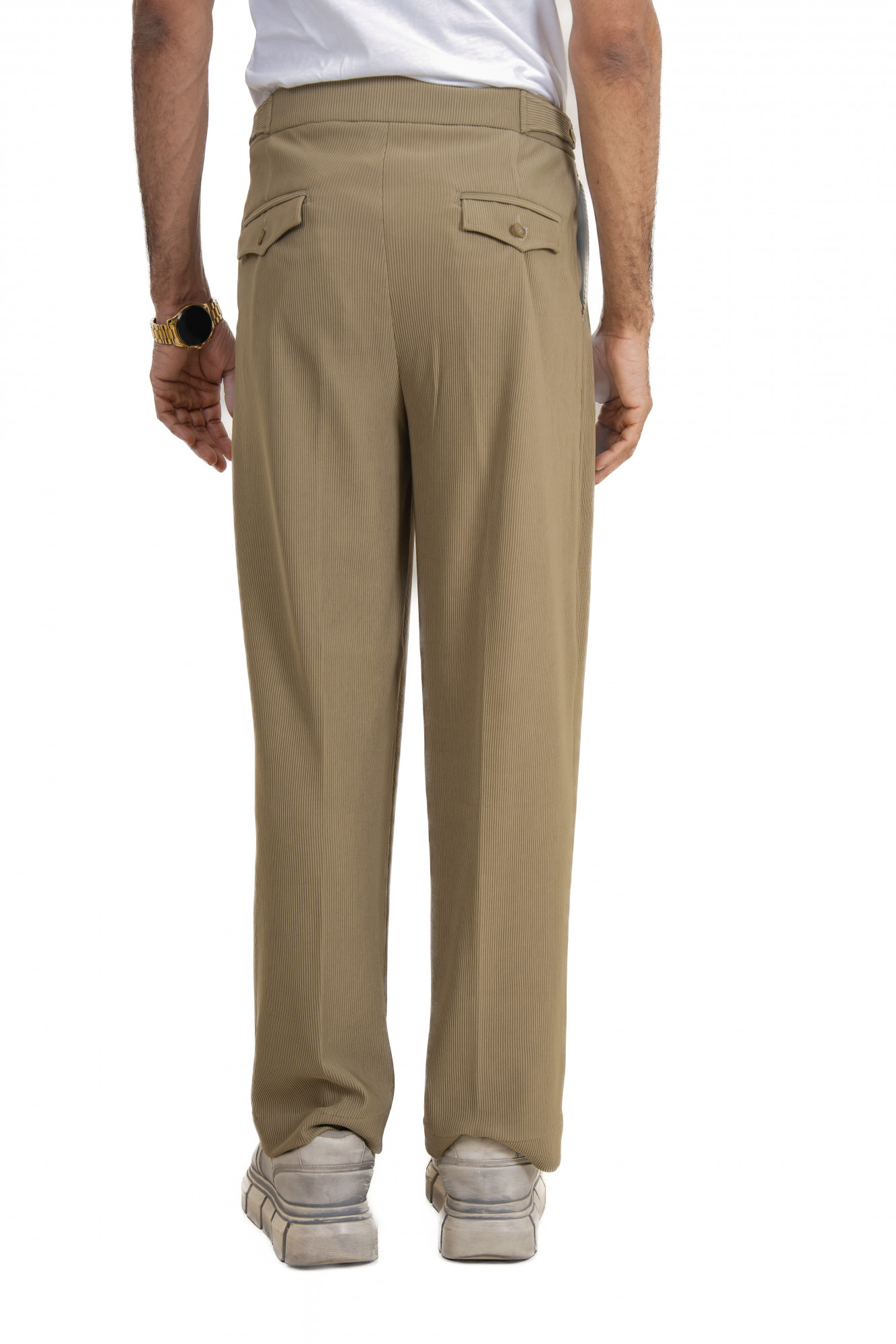 Striped Korean Pants In Olive