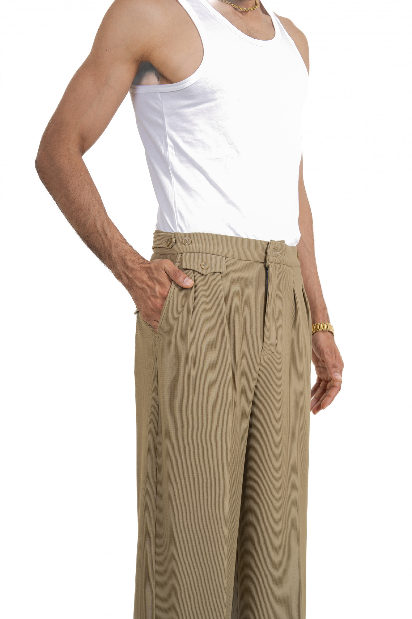Striped Korean Pants In Olive