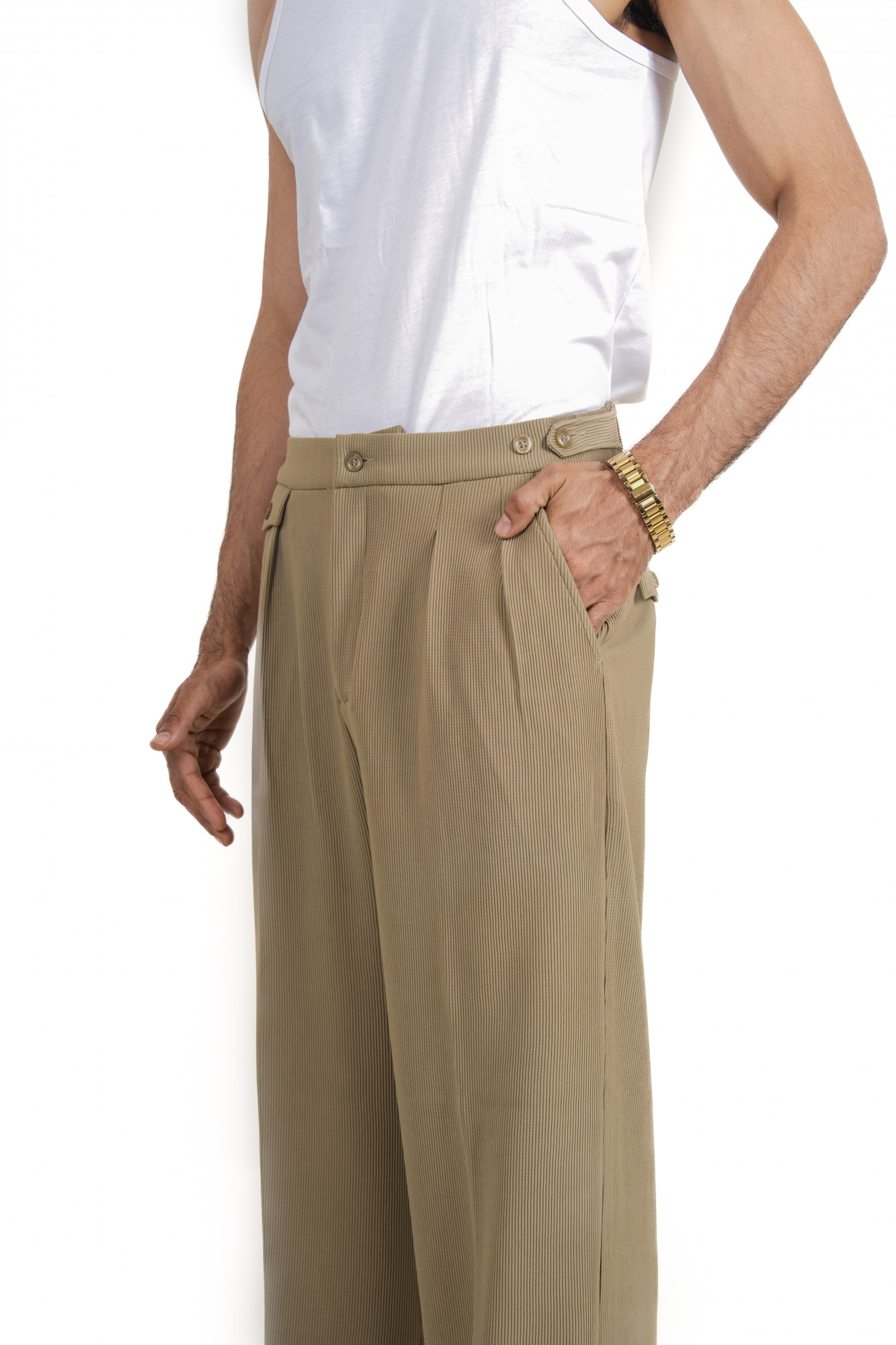 Striped Korean Pants In Olive