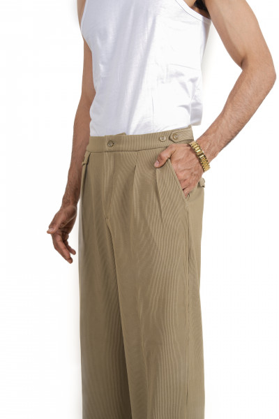Striped Korean Pants In Olive