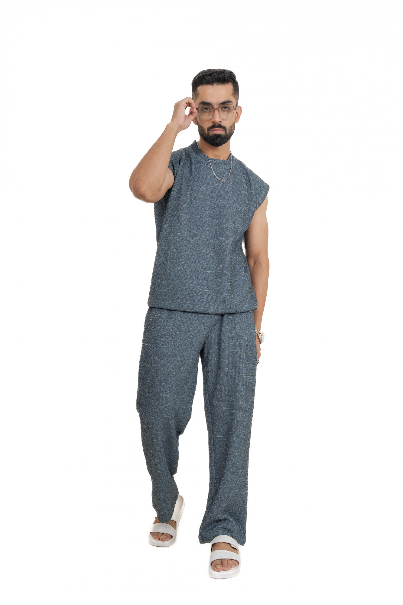 Knitted Sweat Pants In Iron Green