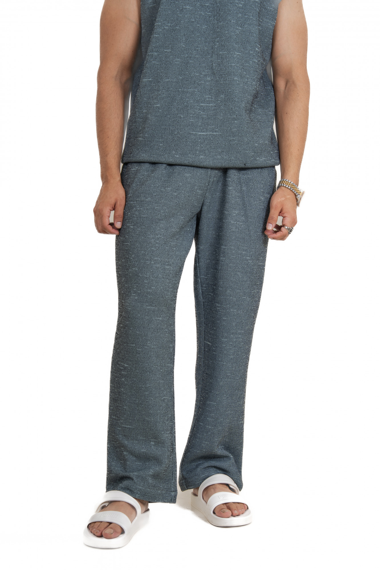 Knitted Sweat Pants In Iron Green