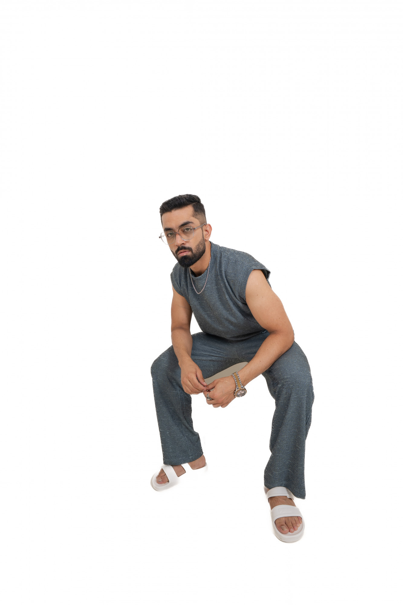 Knitted Sweat Pants In Iron Green