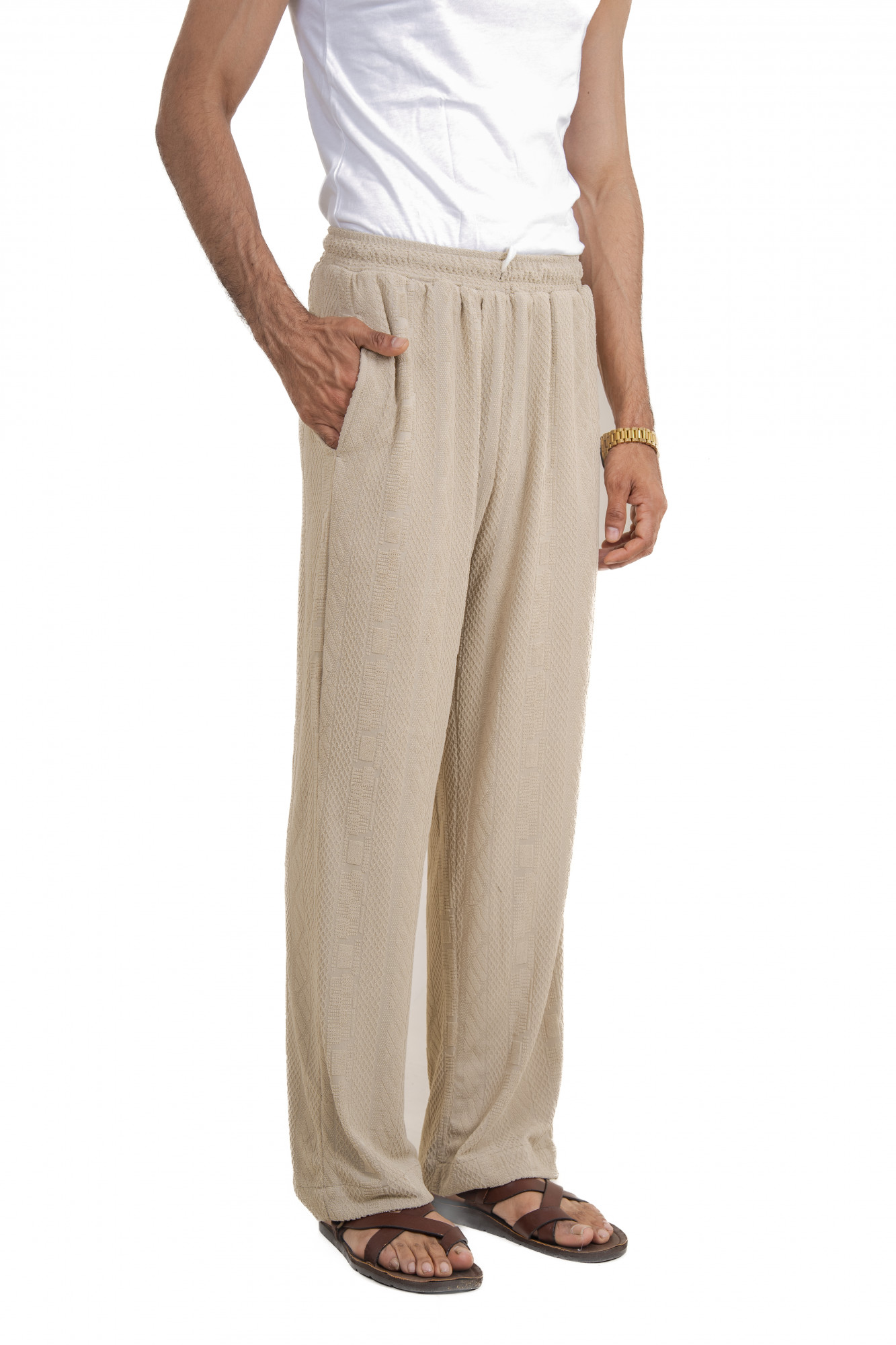 Textured Knit Lounge Pants In Cream