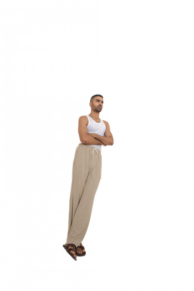 Textured Knit Lounge Pants In Cream