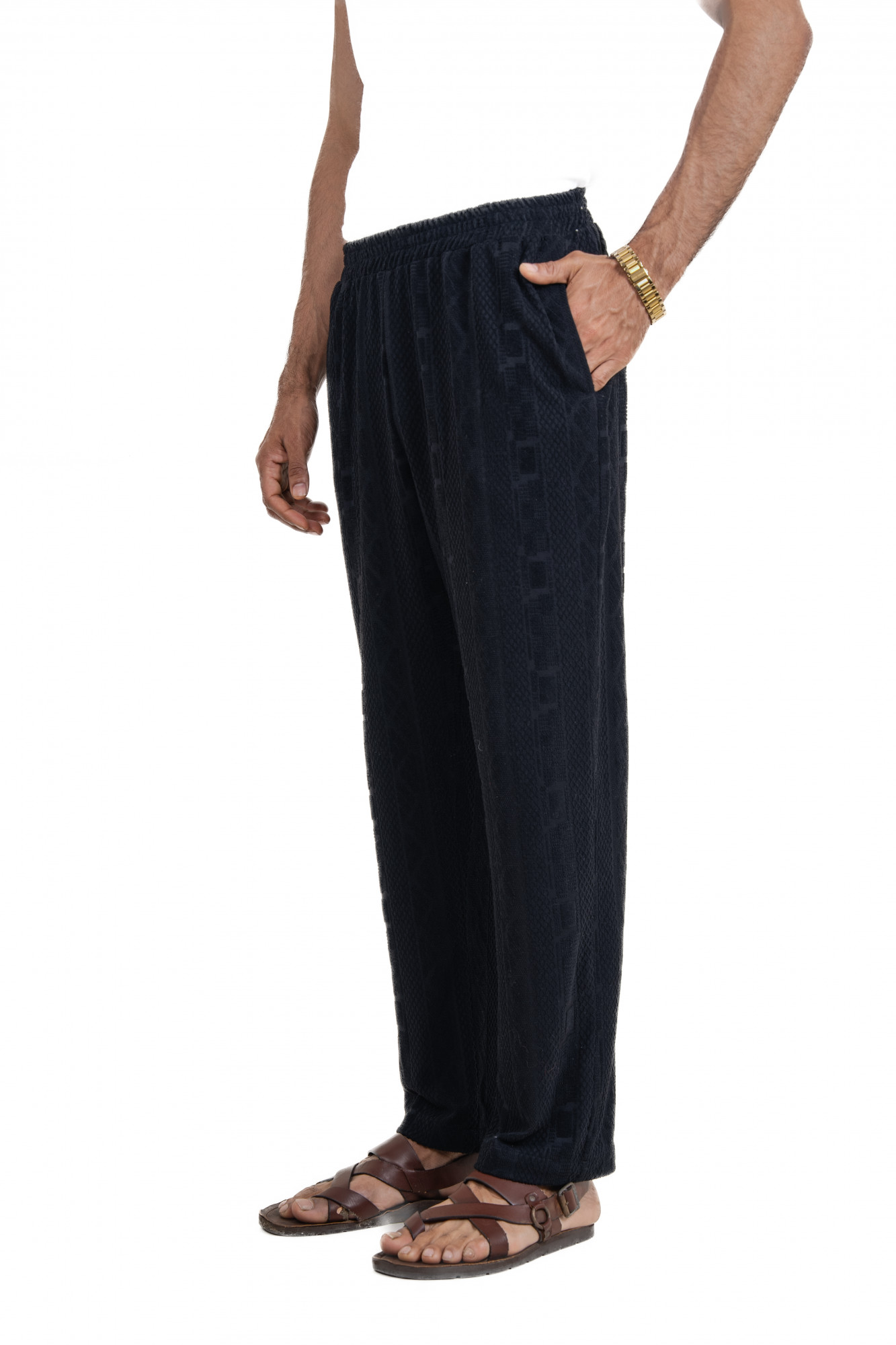 Textured Knit Lounge Pants In Black