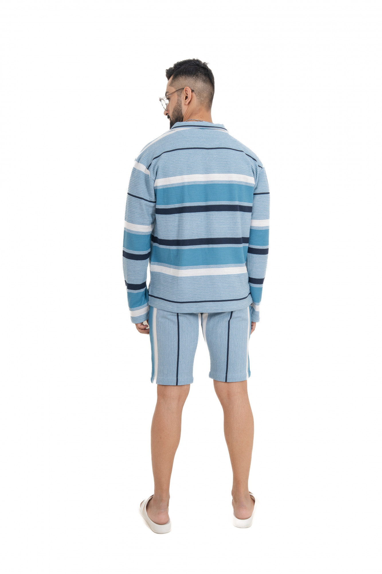 Striped Polo Coord Set In Blue