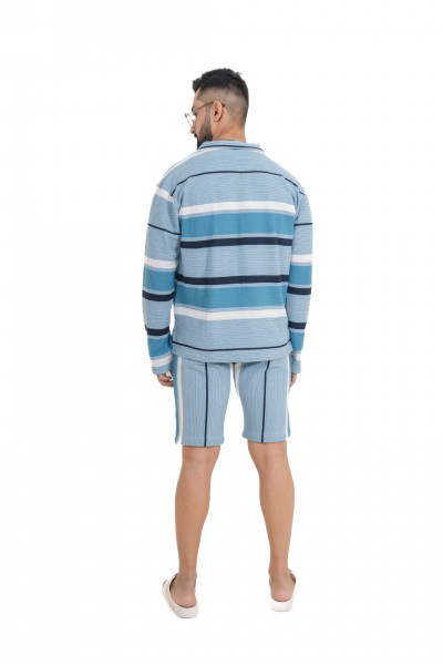 Striped Polo Coord Set In Blue