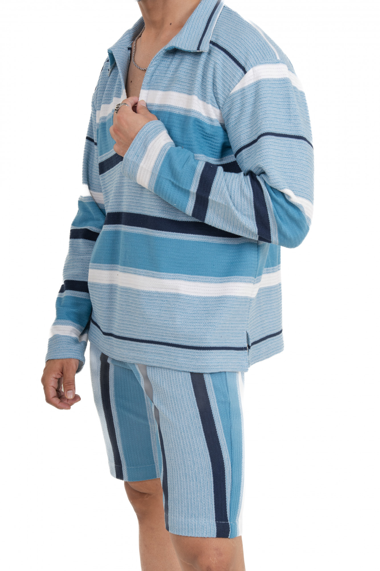 Striped Polo Coord Set In Blue