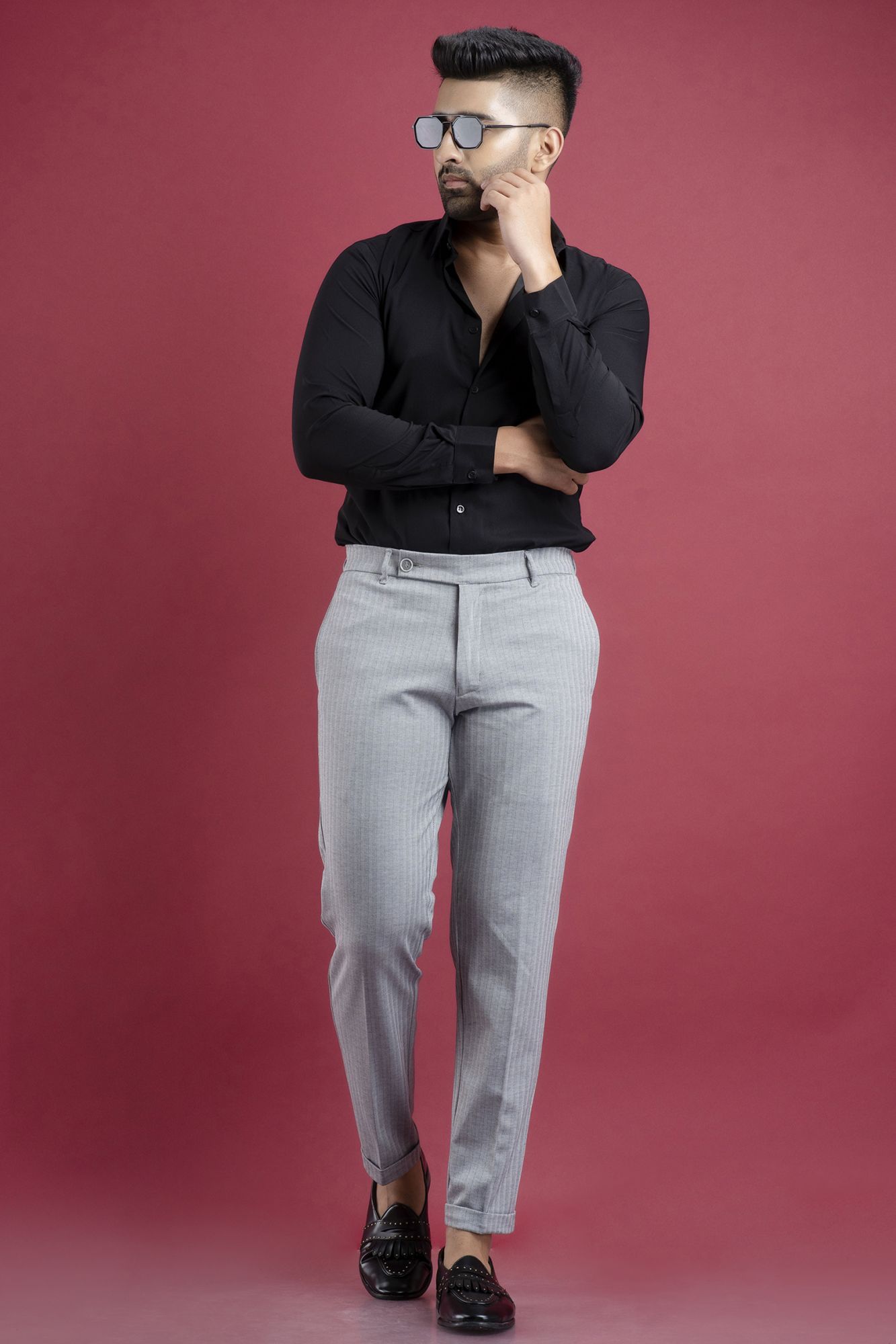 Striped Tailored Pants In Grey