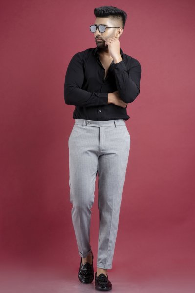 Striped Tailored Pants In Grey
