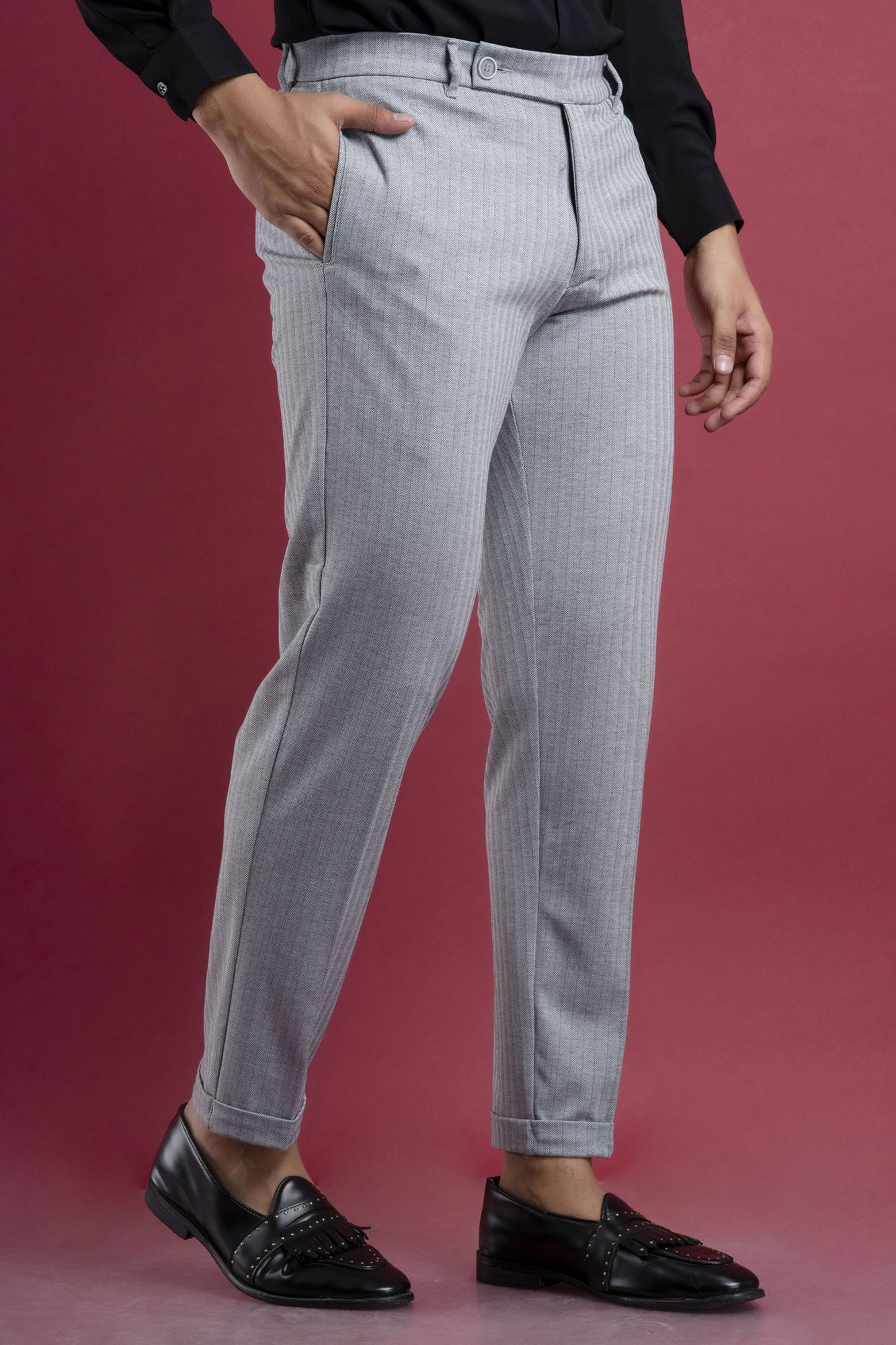Striped Tailored Pants In Grey