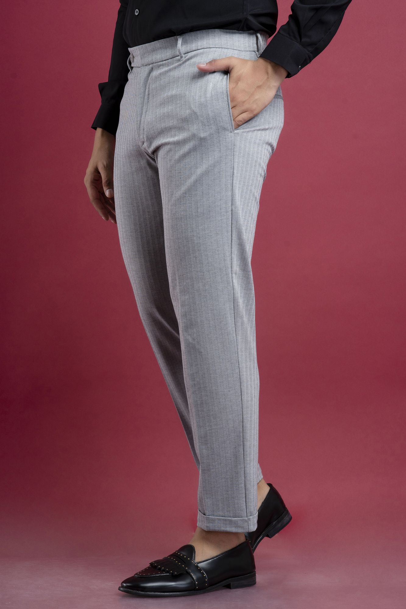 Striped Tailored Pants In Grey