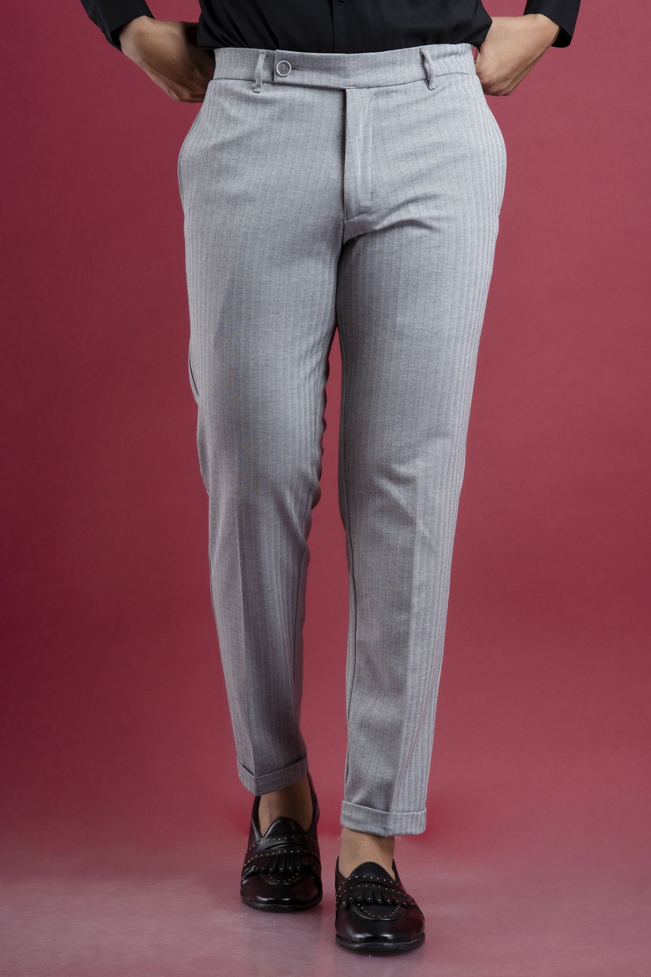 Striped Tailored Pants In Grey