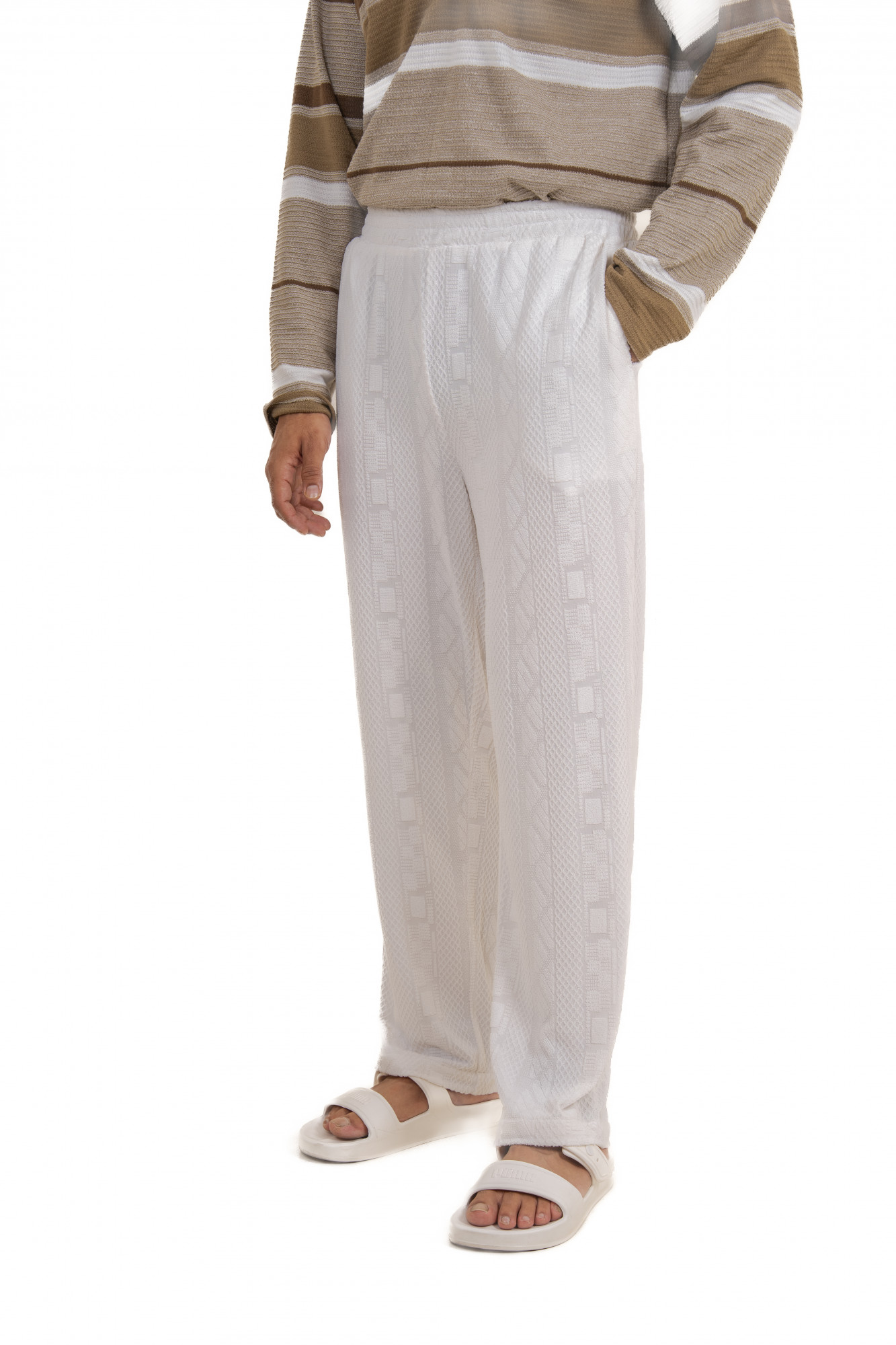 Textured Knit Lounge Pants In White