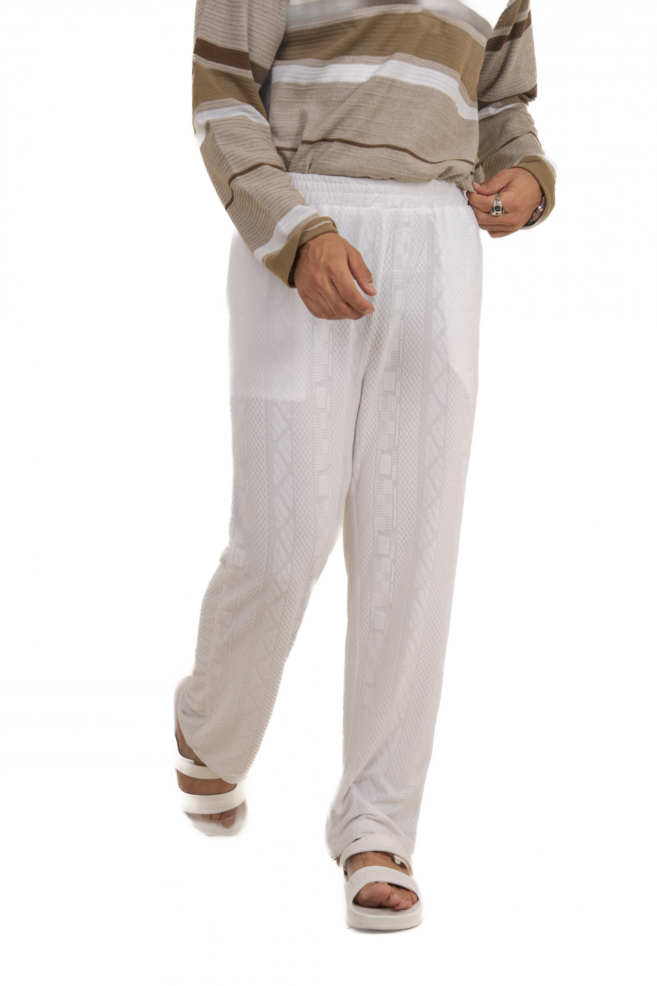 Textured Knit Lounge Pants In White
