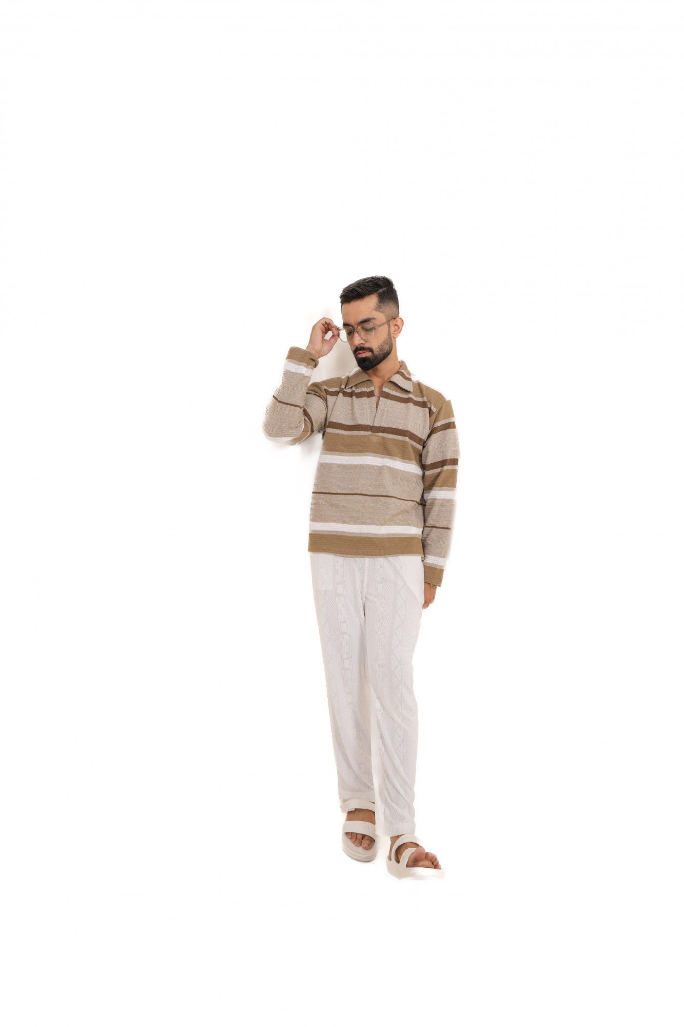 Textured Knit Lounge Pants In White