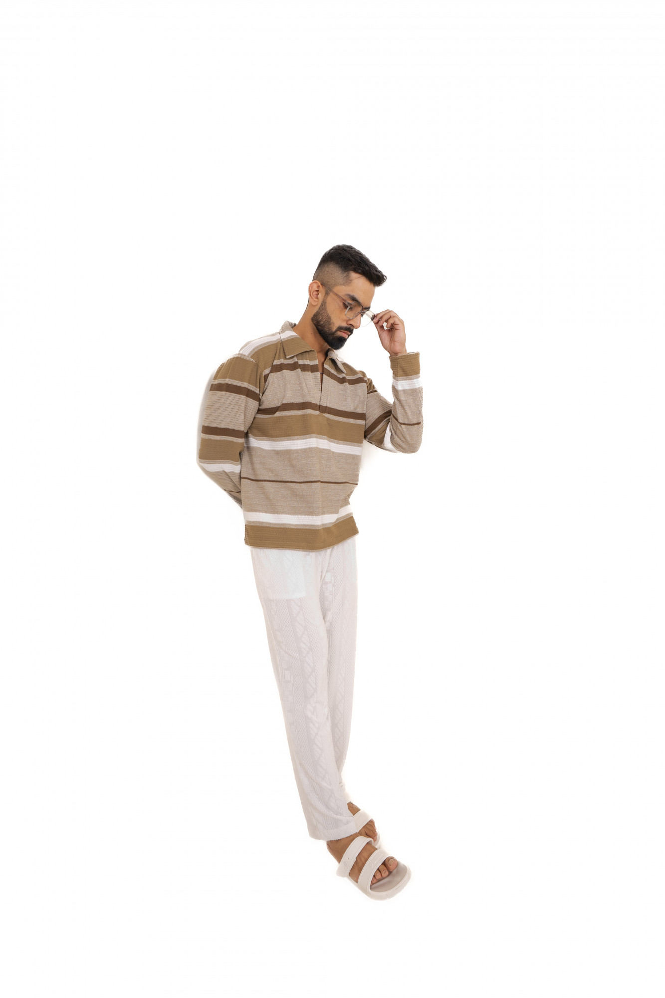 Textured Knit Lounge Pants In White