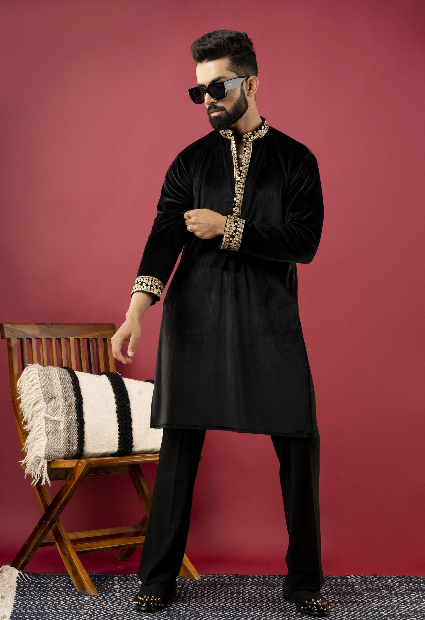 Black Velvet Kurta - Main Image