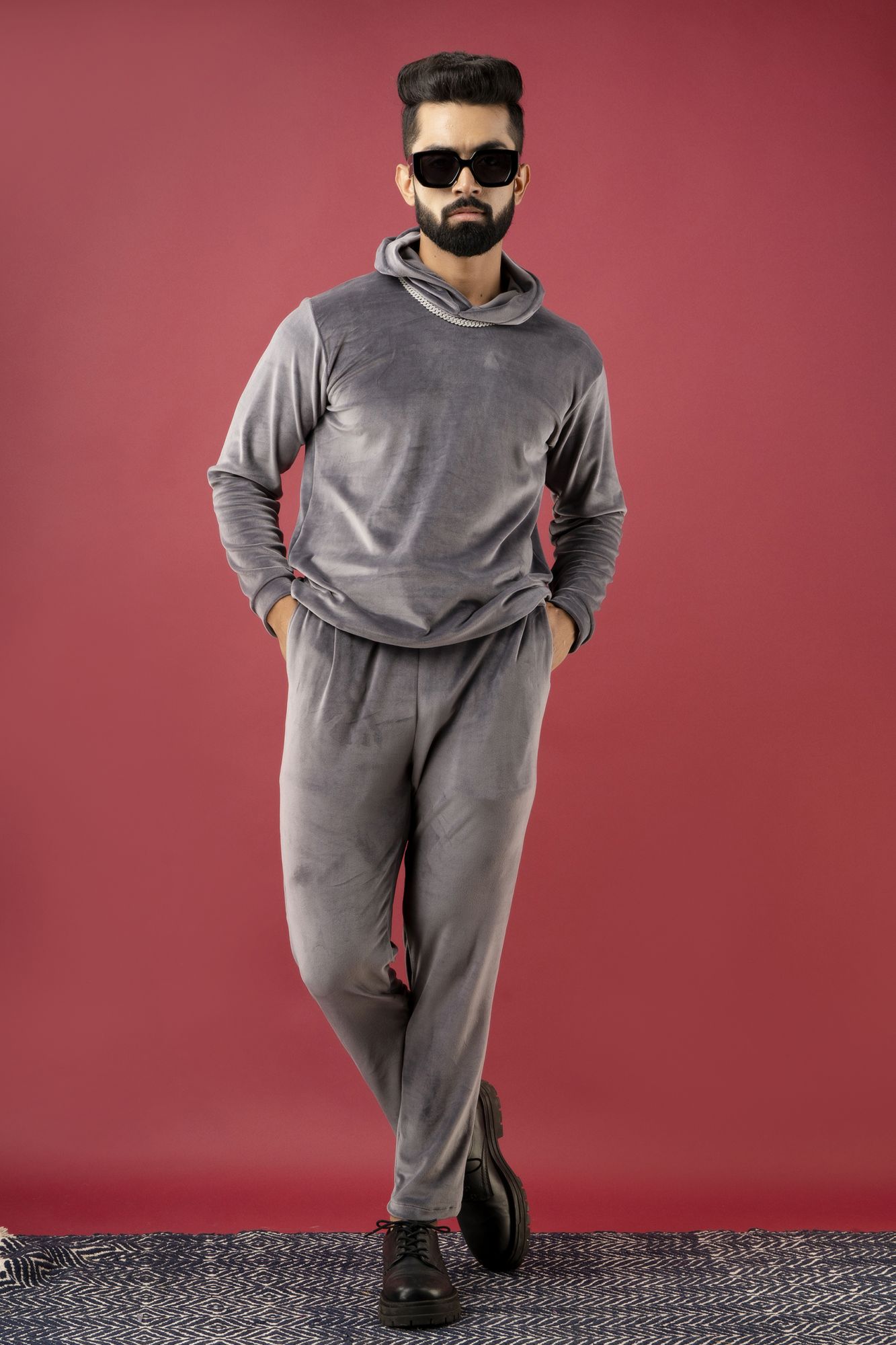 Grey Velvet Hoodie