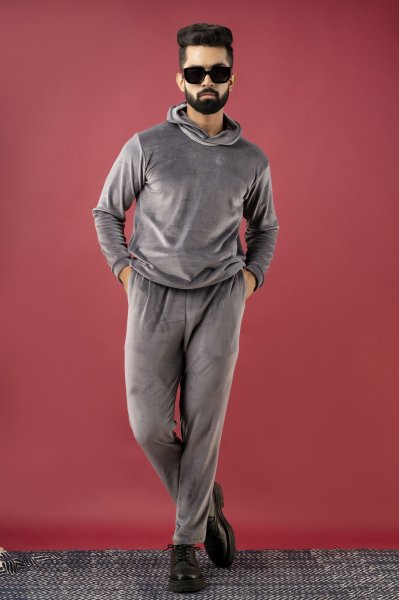 Grey Velvet Hoodie