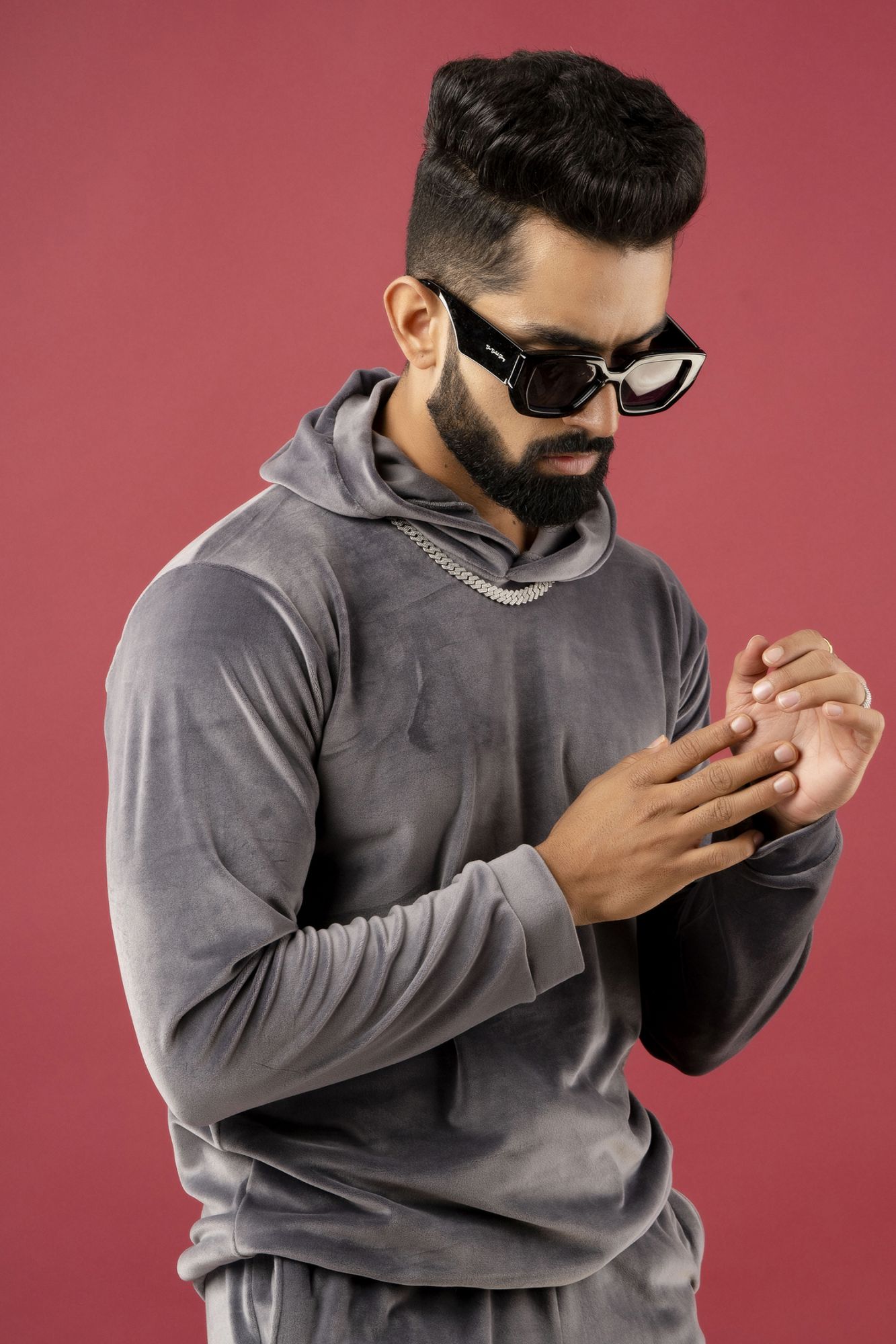 Grey velvet hoodie Clearance