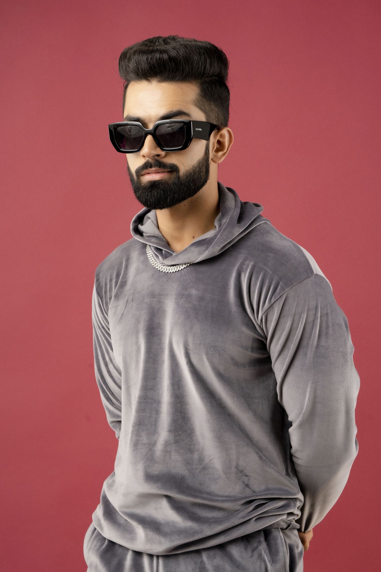 Grey Velvet Hoodie