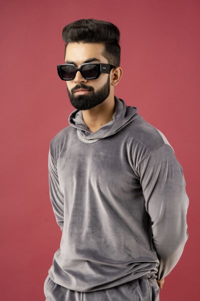 Grey Velvet Hoodie