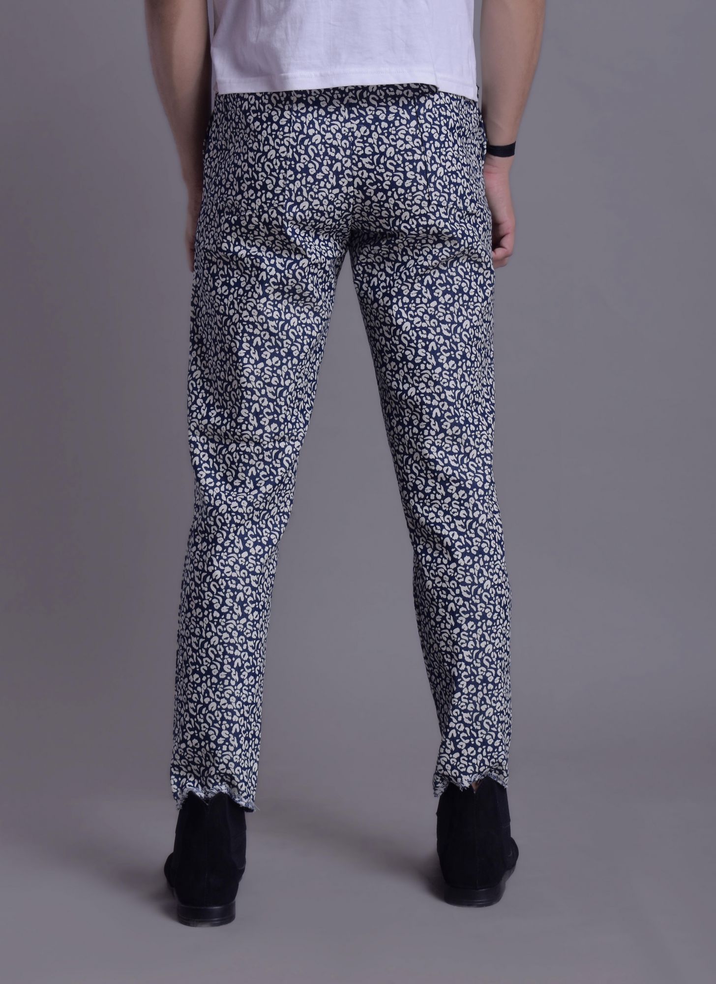 Mens Ripped Denim Printed Pants