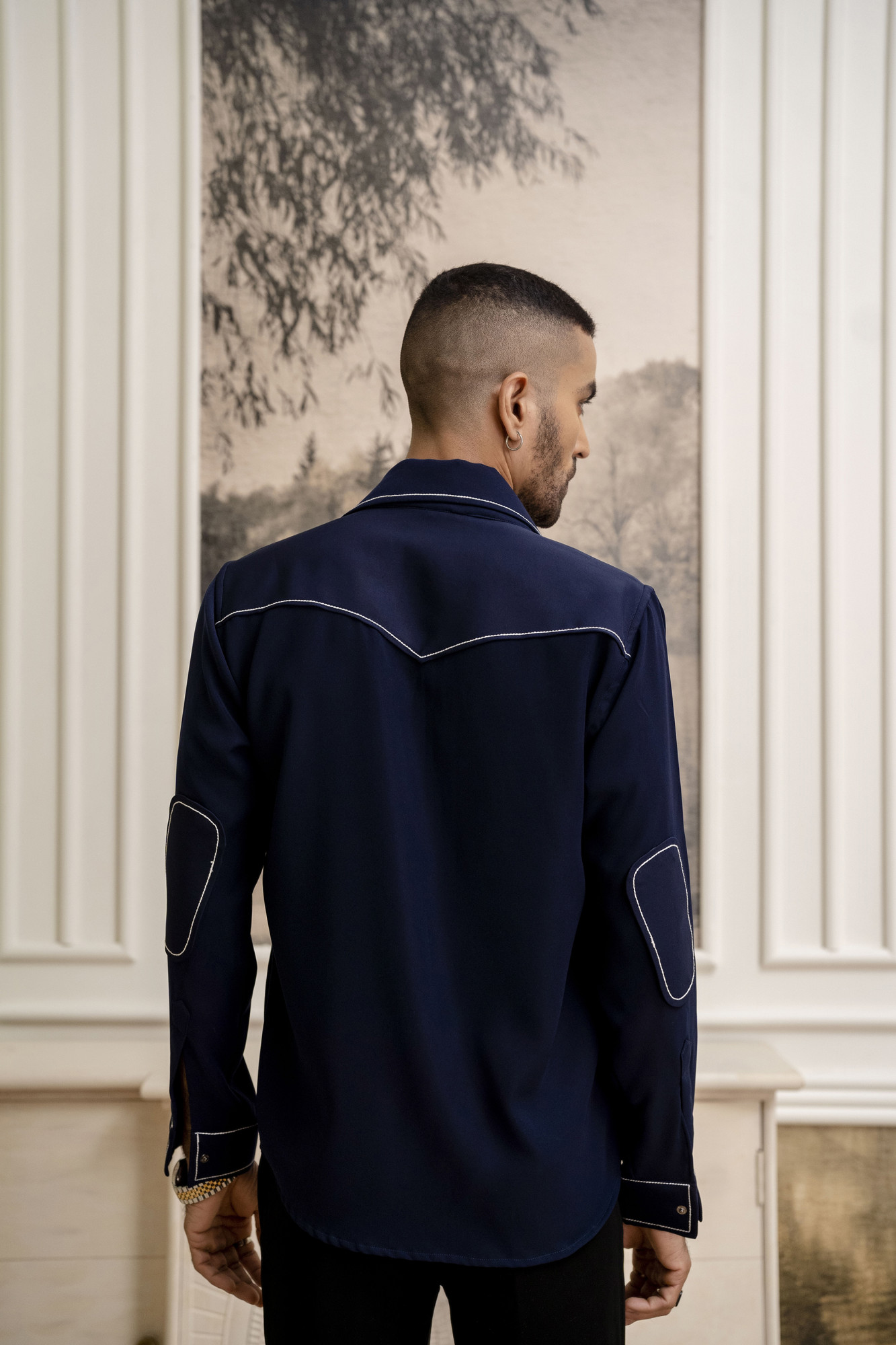 Tericott Threaded Zip Shirt In Blue