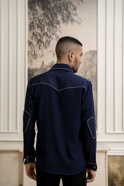 Tericott Threaded Zip Shirt In Blue