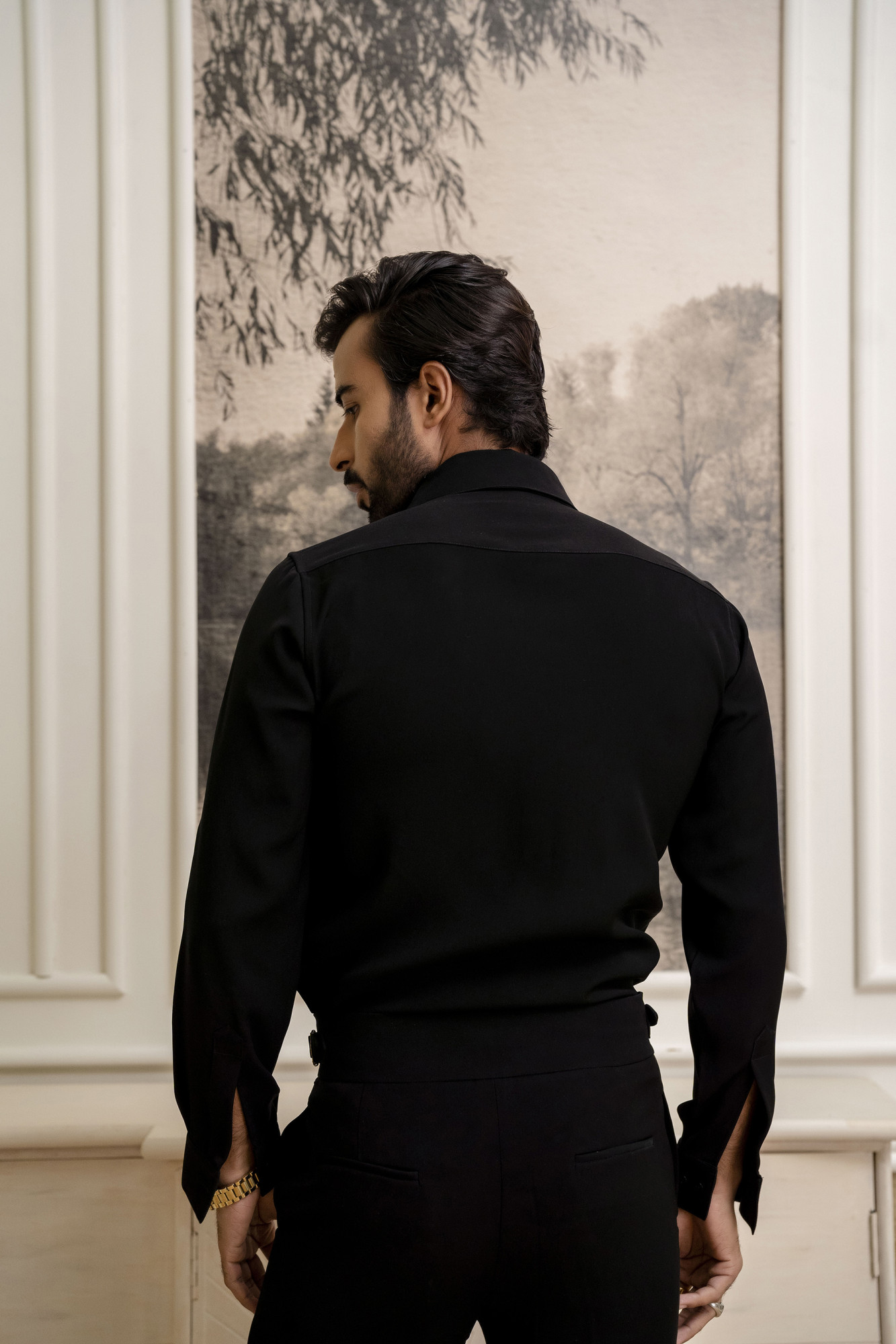 Hand Embroidered Japanese Shirt In Zed Black