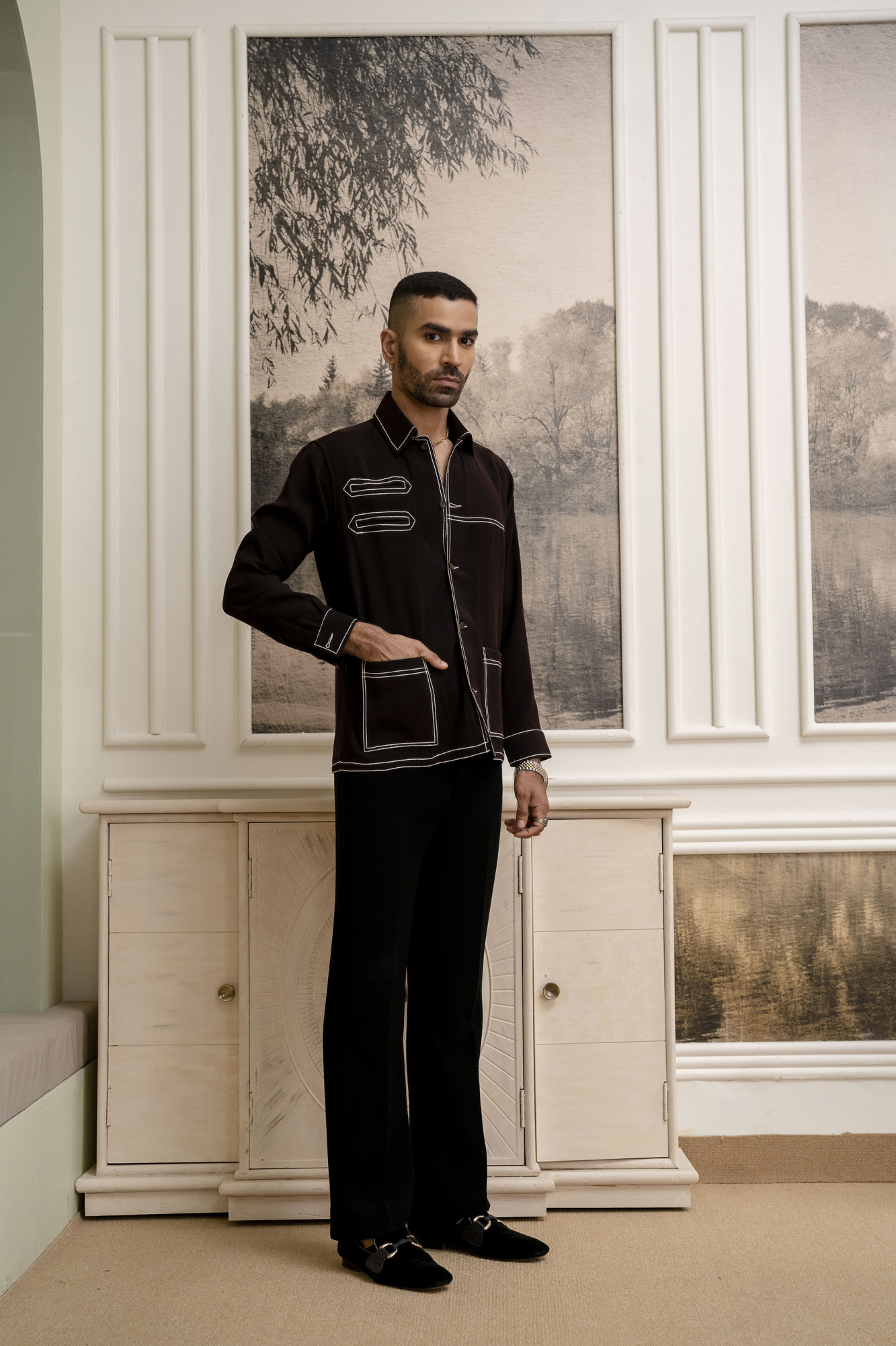 Threaded Shacket In Dark Brown