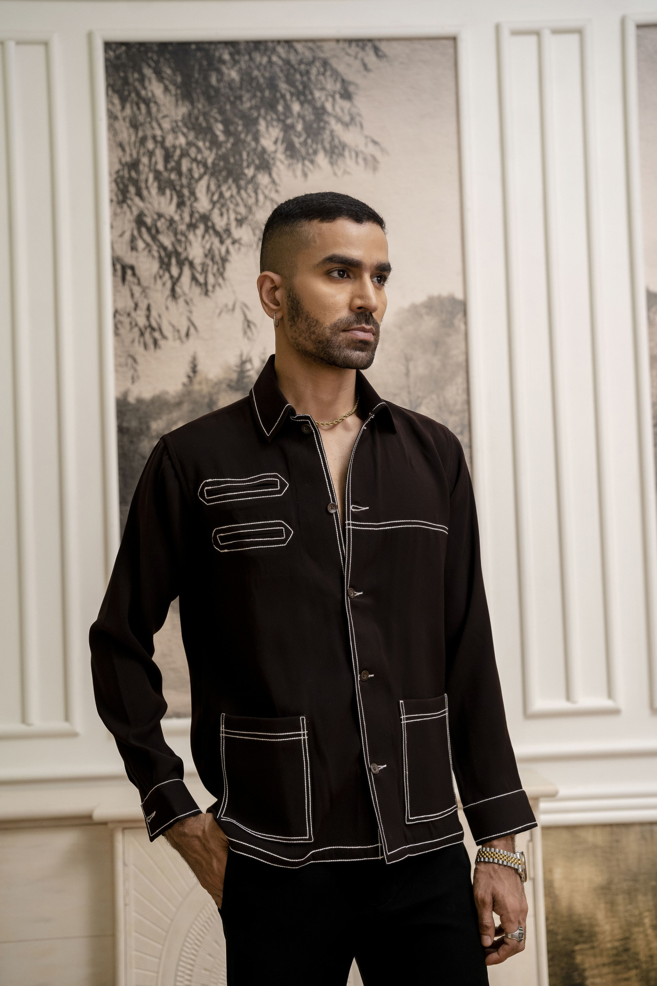 Threaded Shacket In Dark Brown