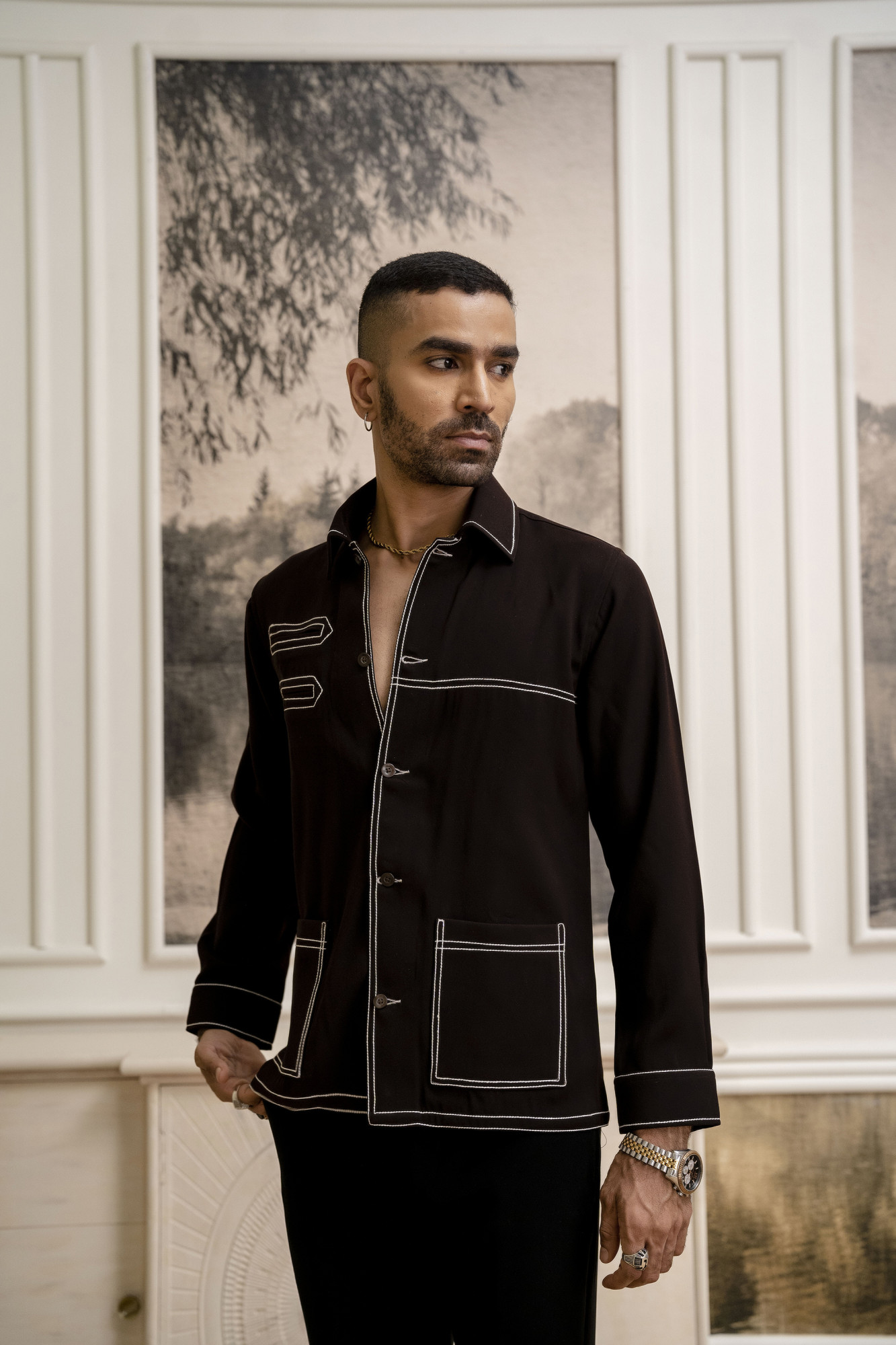 Threaded Shacket In Dark Brown