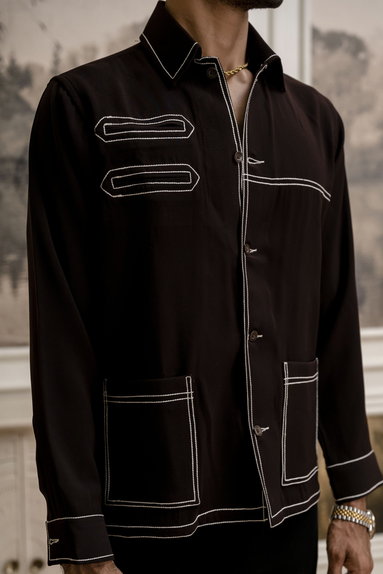 Threaded Shacket In Dark Brown