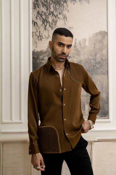 Pintex Chained Shacket In Tan