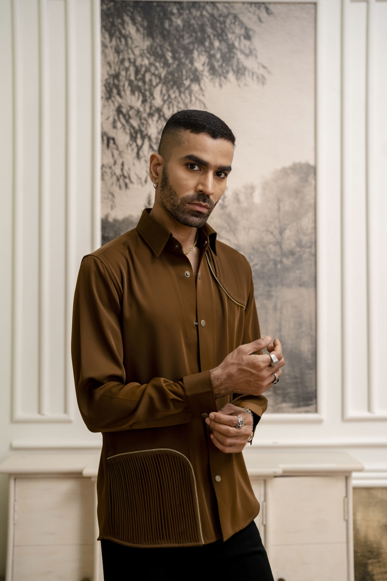 Pintex Chained Shacket In Tan