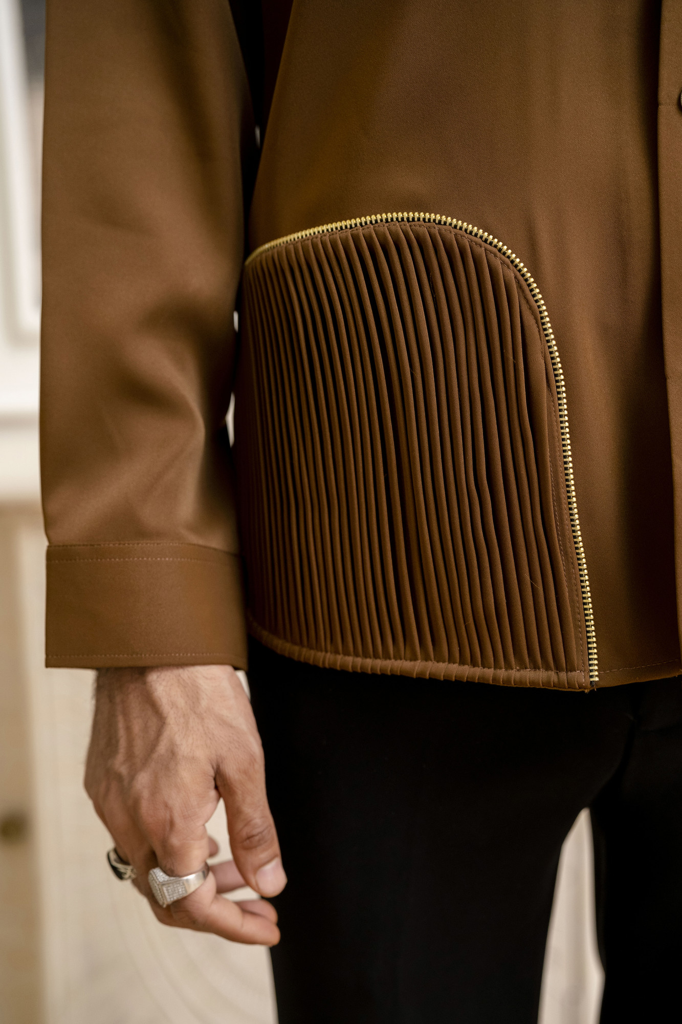 Pintex Chained Shacket In Tan