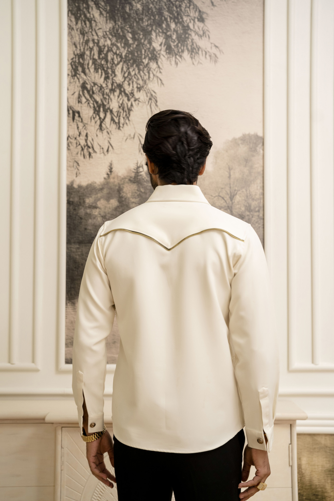 Buckle Motif Royal Shacket In Off White