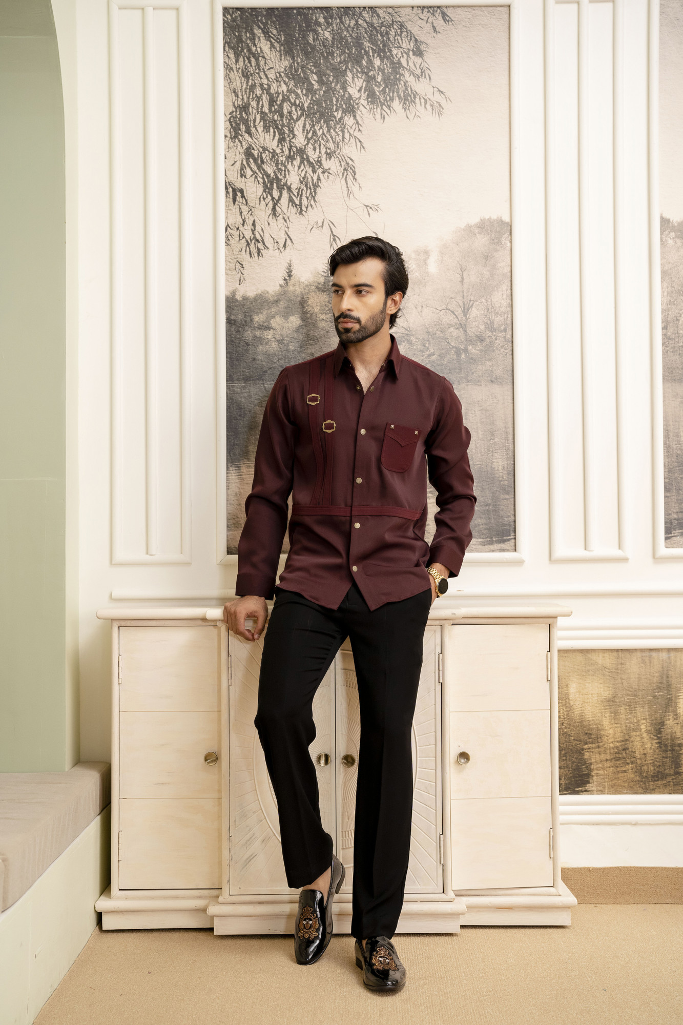 Pin Buckled Shacket In Wine