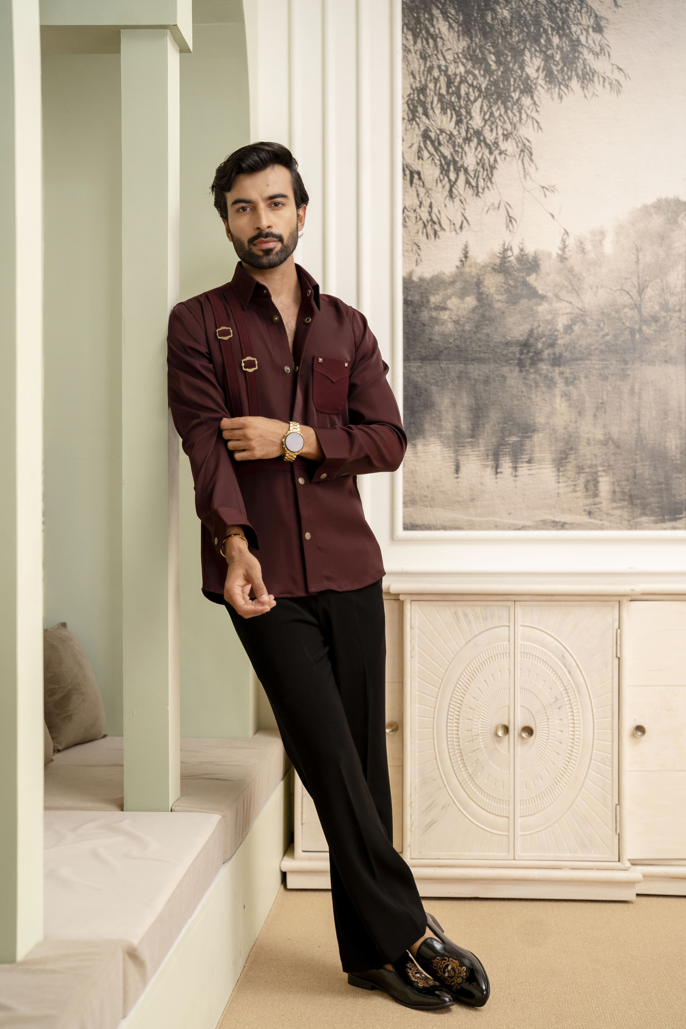 Pin Buckled Shacket In Wine