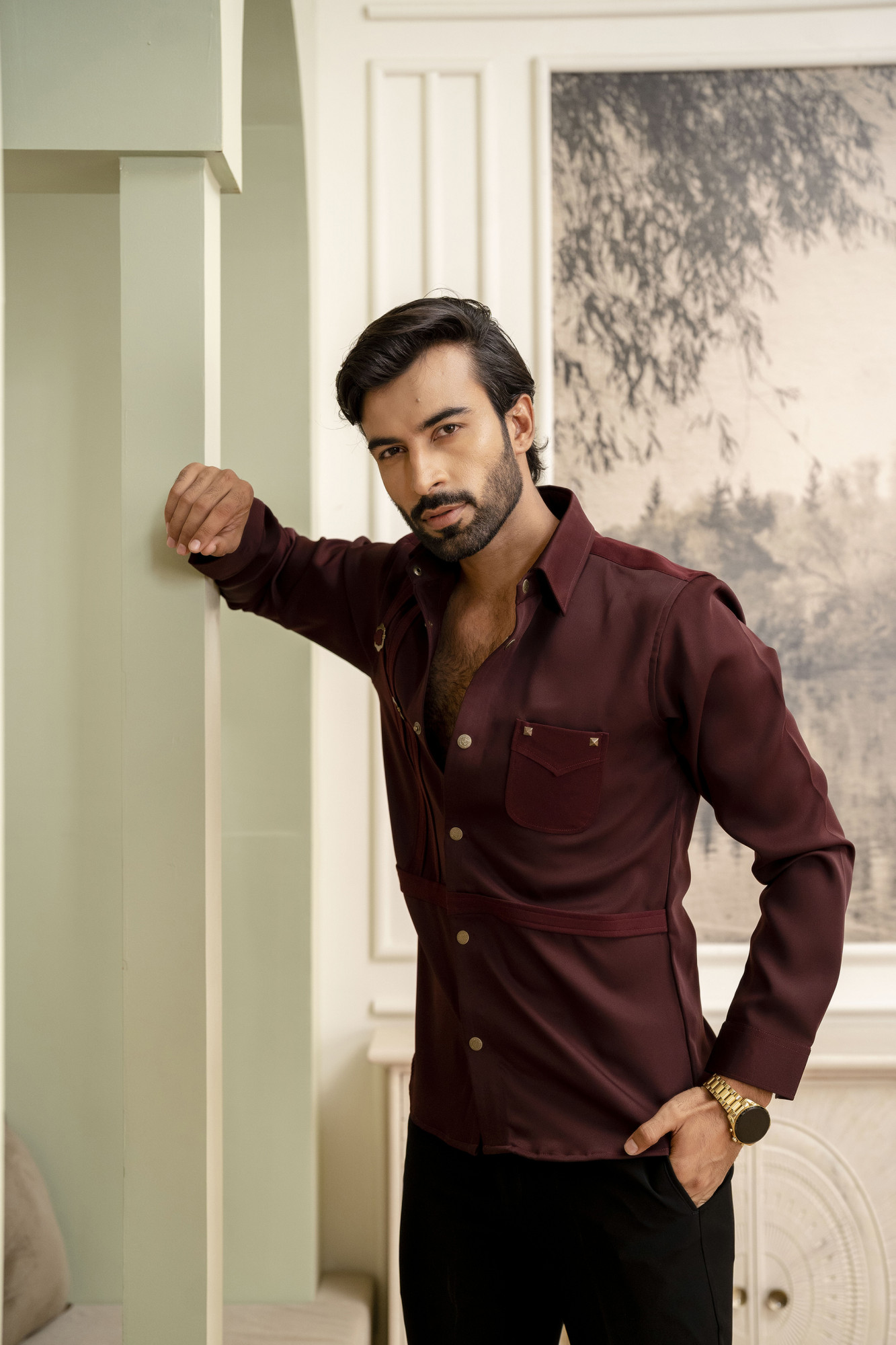 Pin Buckled Shacket In Wine