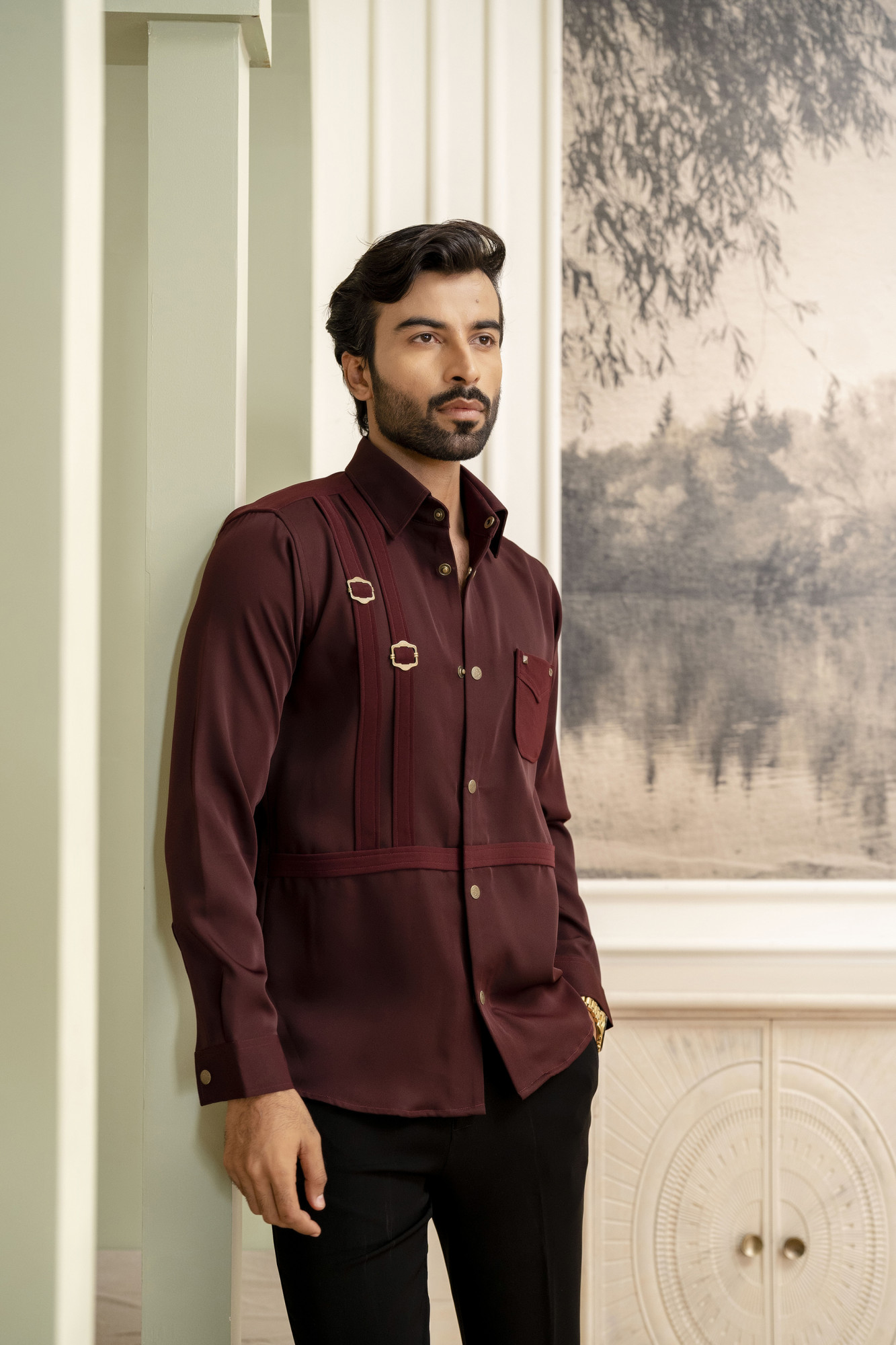 Pin Buckled Shacket In Wine