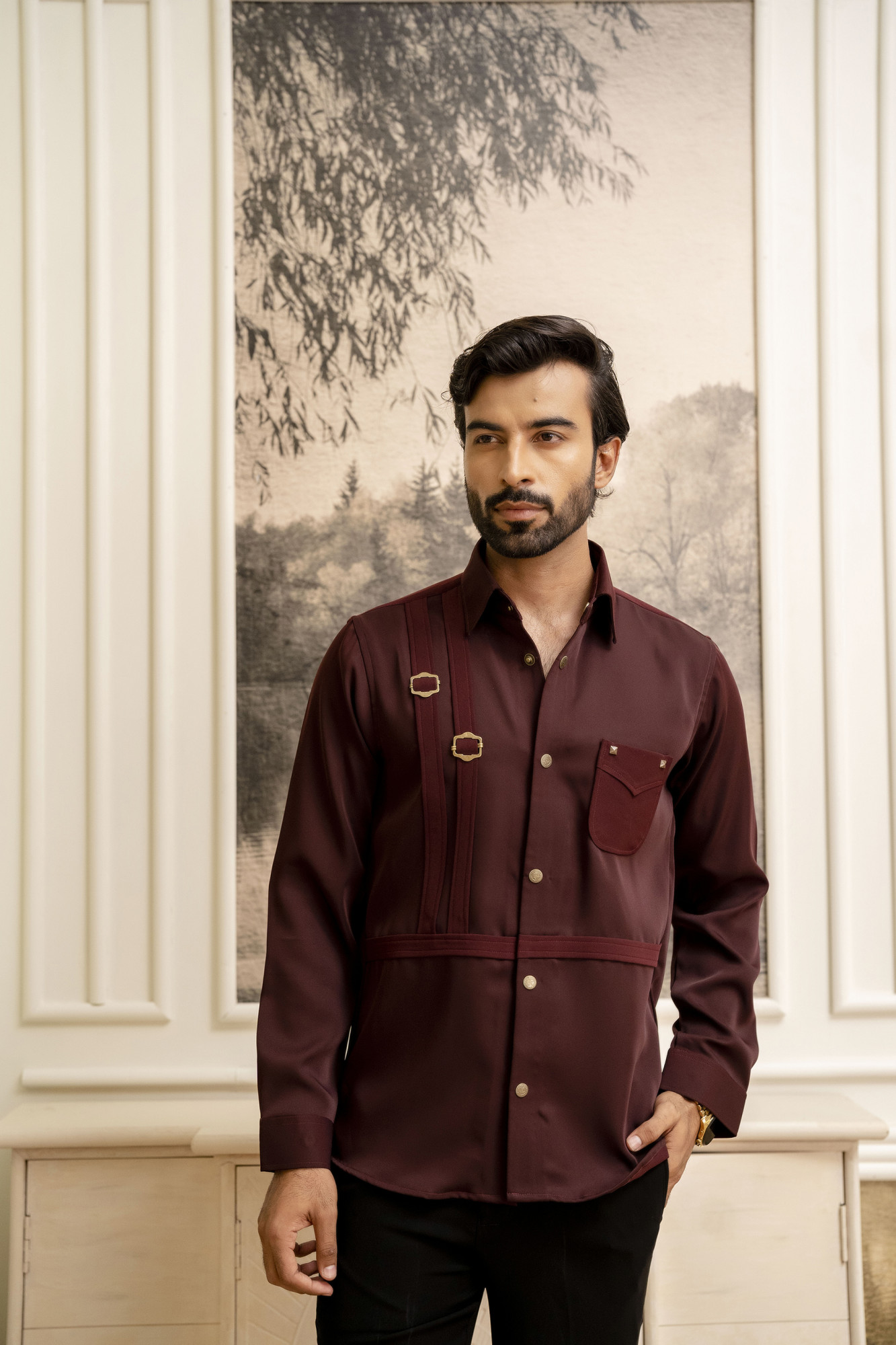 Pin Buckled Shacket In Wine