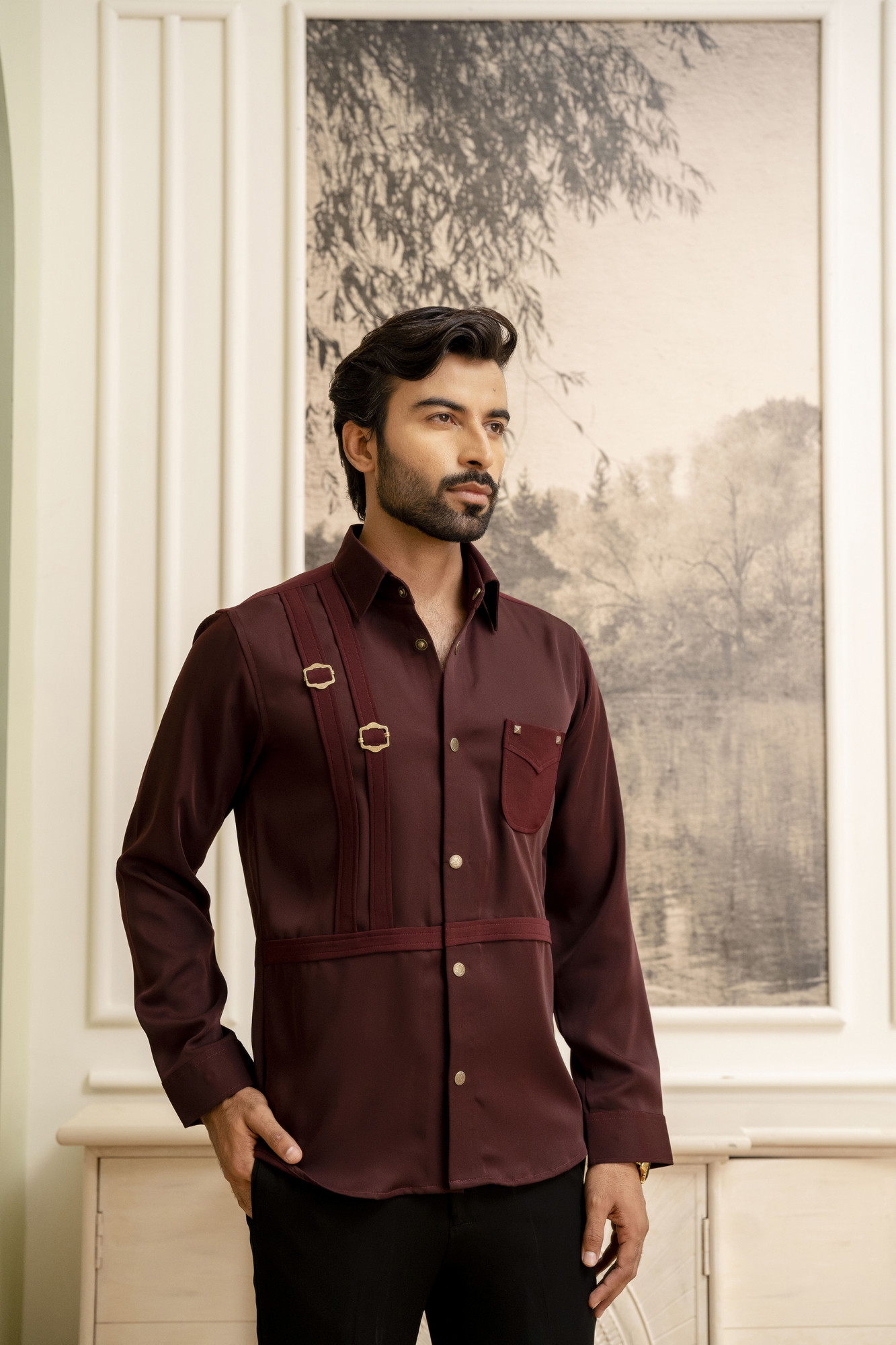 Pin Buckled Shacket In Wine