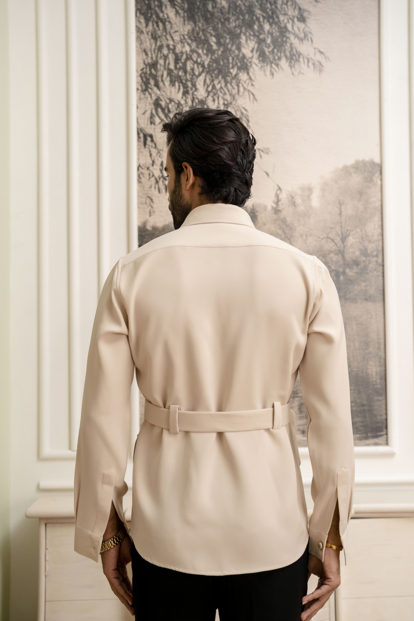 Belted Hunting Shacket In Beige