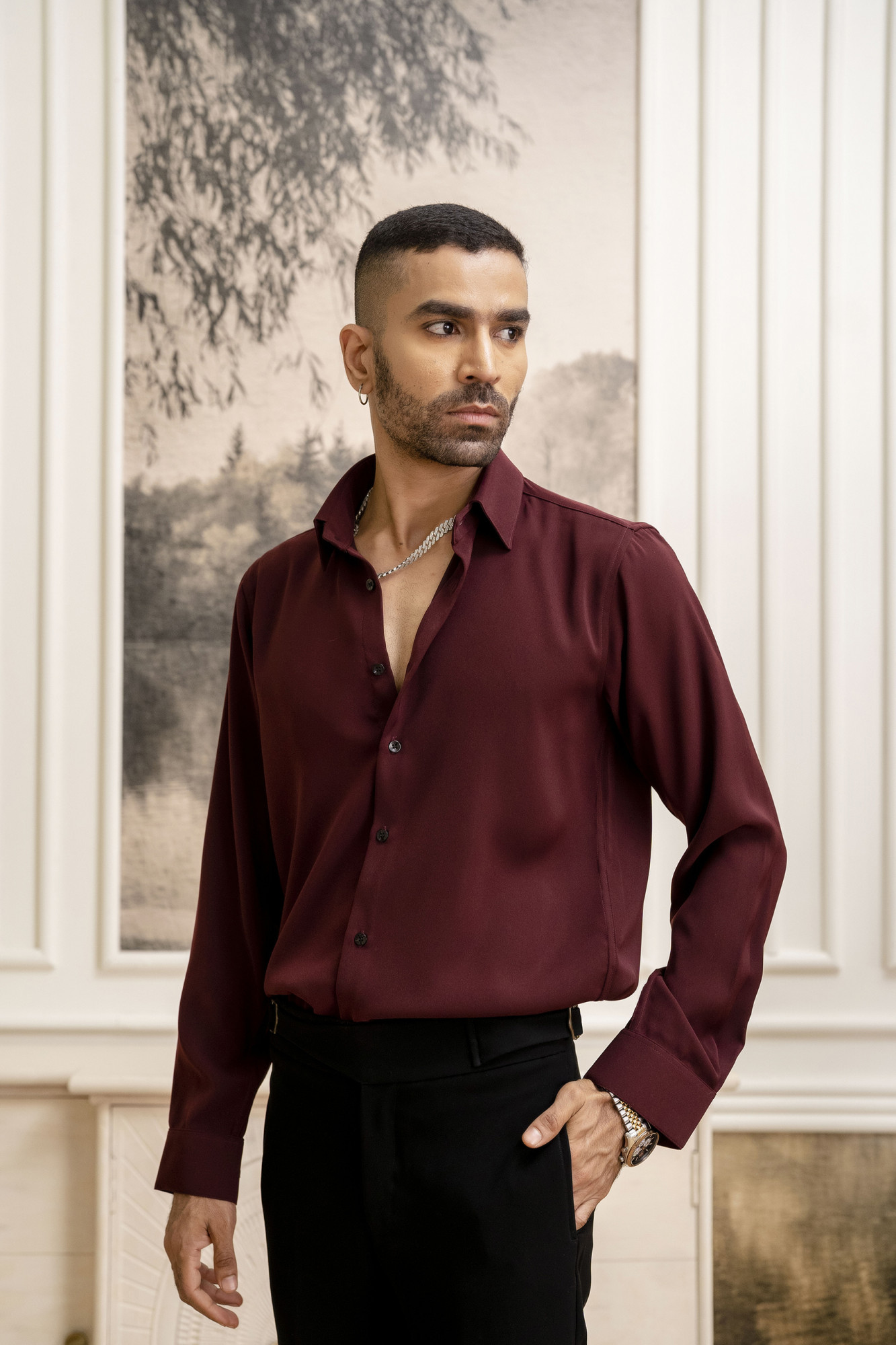Classic Japanese Solid Formal Shirt in Wine